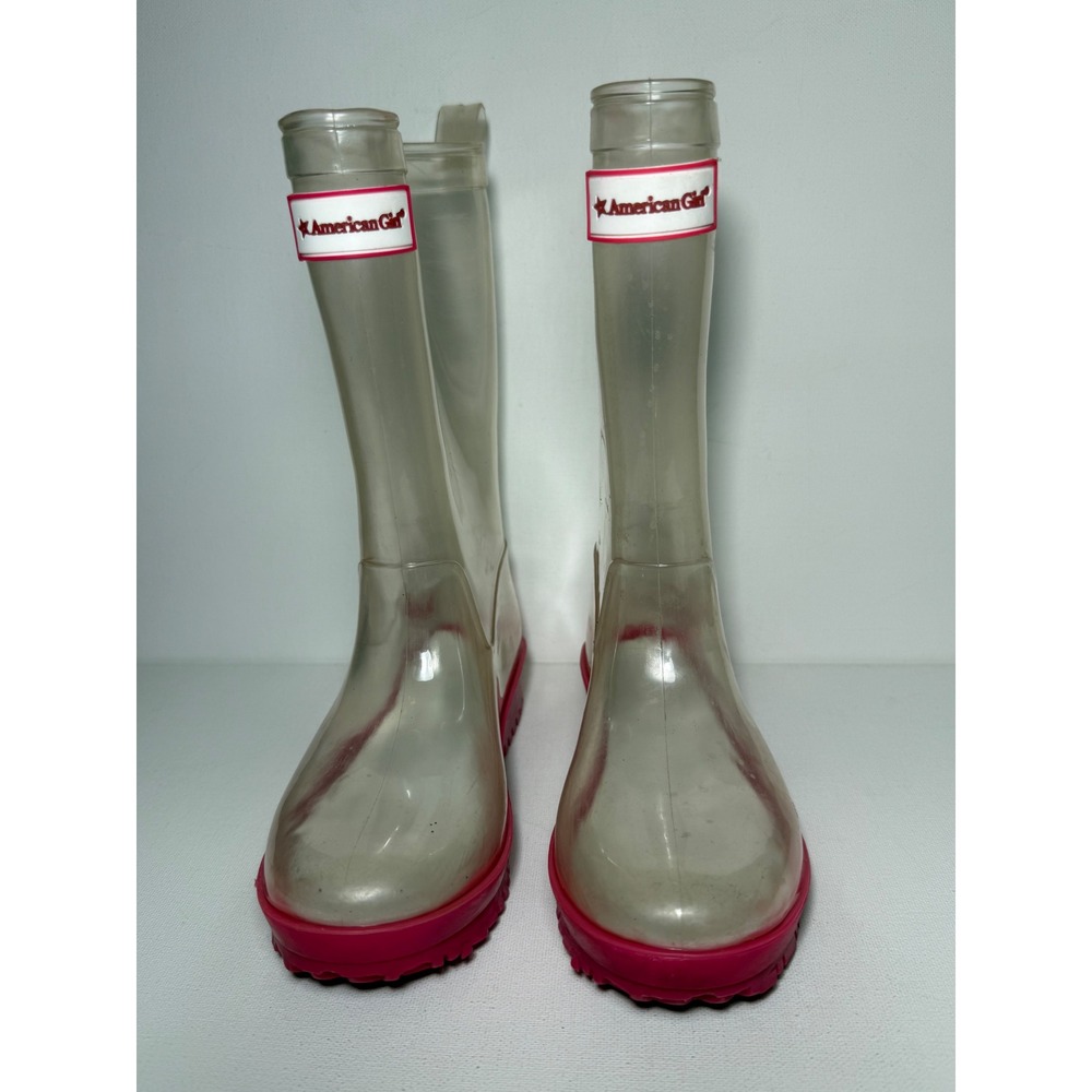 American Girl Wellie Wishers Willa Clear and Pink Rain Boots Girls Sz 12 EUC